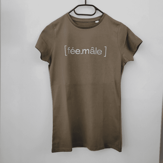 TSHIRT COTON BIO FÉE.MÂLE KAKI ET ARGENT PAILLETÉ
